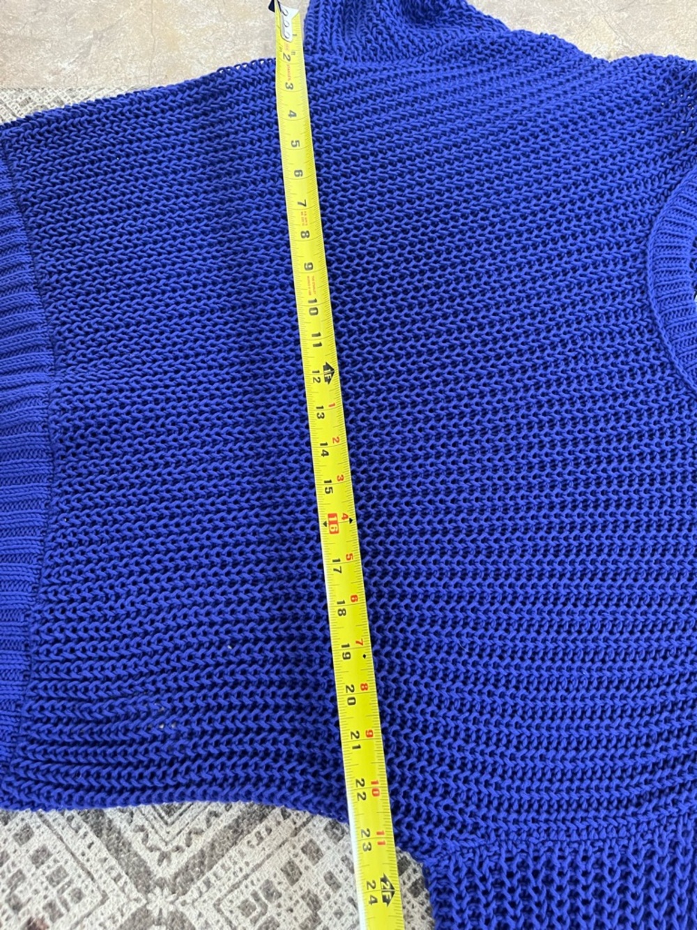 New 100% Organic Cotton Eileen Fisher Royal Blue Crewneck Open Stitch Sweater L - Picture 7 of 11